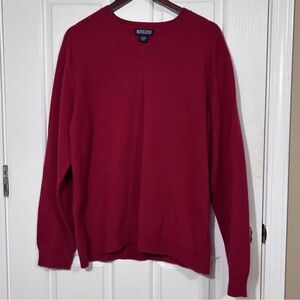 Lands' End Men's 100% Cashmere V-Neck Sweater Red Size Large 42-44